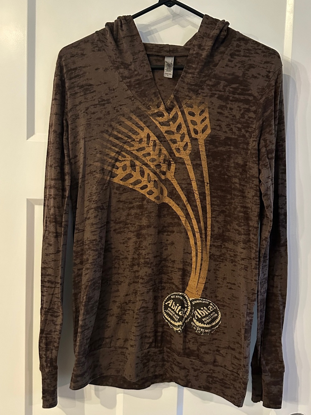 Abita Brewery light weight hoodie hooded t-shirt brown size Large Hops Brown